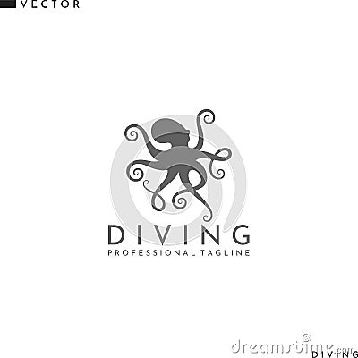 Scuba diving logo. Abstract octopus Vector Illustration